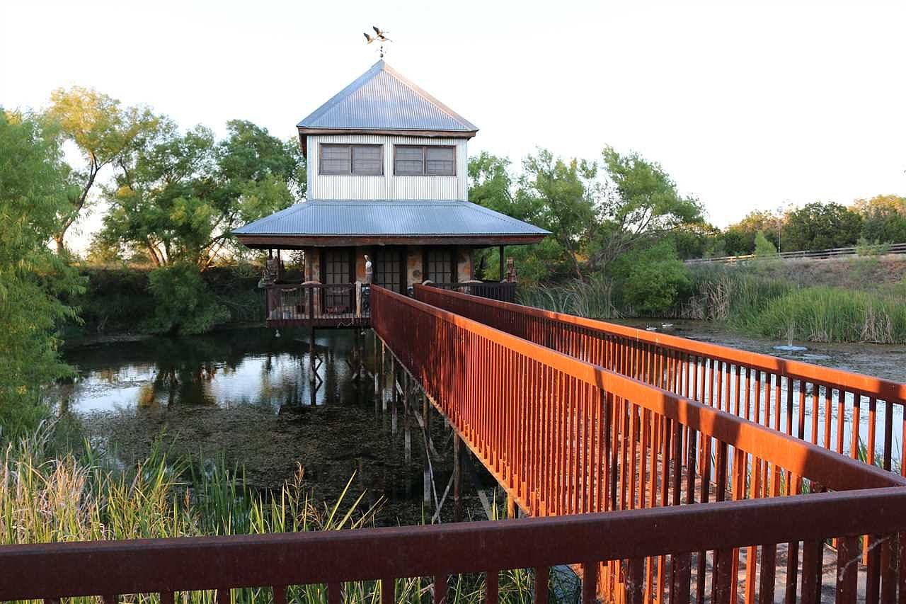 Pond tower and footbridge